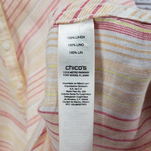Chico's Non-Iron 100%Linen Striped Button Up 3/4 Sleeve Top Size 3 - Picture 10 of 15